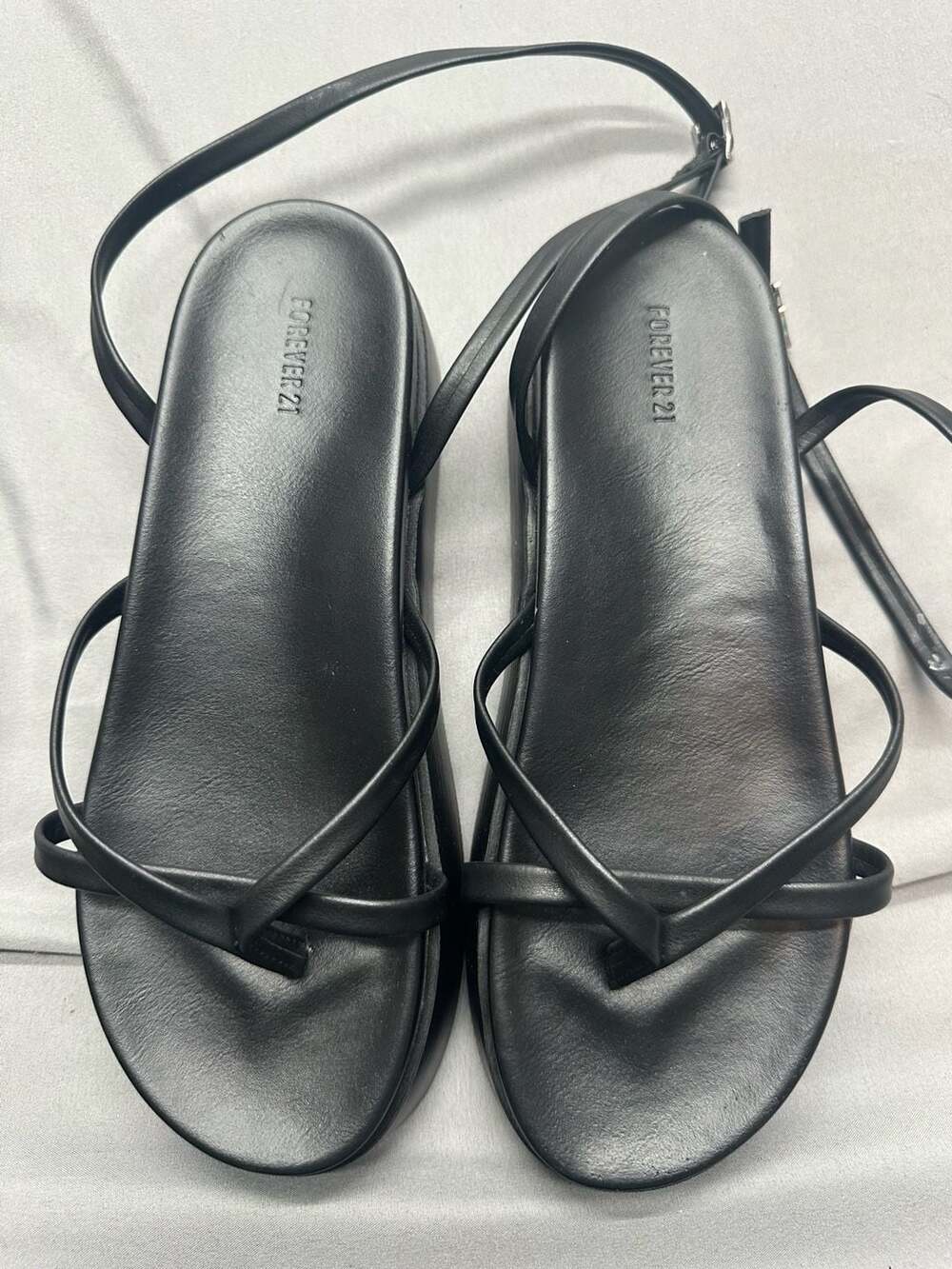 Forever 21 Black Faux Leather Strappy Platform Sandals Size 7